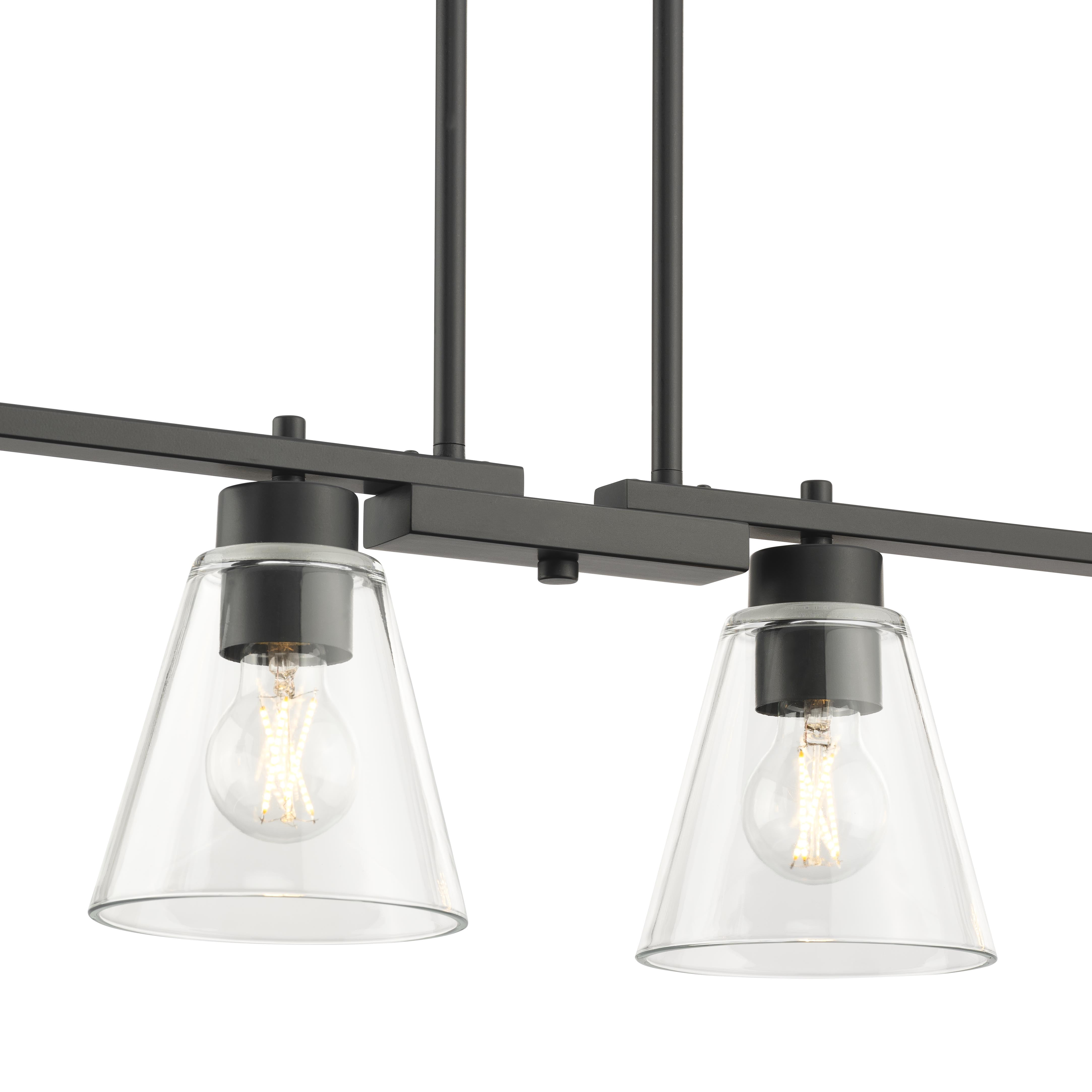 Better Homes & Gardens 34 in 4-Light Linear Chandelier, Matte Black with Clear Glass Shades