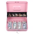 thumbnail image 5 of xydled Caja de efectivo con bandeja para dinero y cerradura con llave Diseño en voladizo escalonado 4 ranuras para billetes/5 monedas 11.8"" x 9.5"" x 3.5"" Rosa, 5 of 5