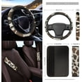 thumbnail image 3 of Jeiento Brown Cow Print 12 Pcs Front Car Seat Cover Set with Bucket Seat Cover Steering Wheel Cover Seat Belt Pad Armrest Cover Coaster Trash Bag Air Vent Bag Rearview Mirror Cover Keychain, 3 of 7