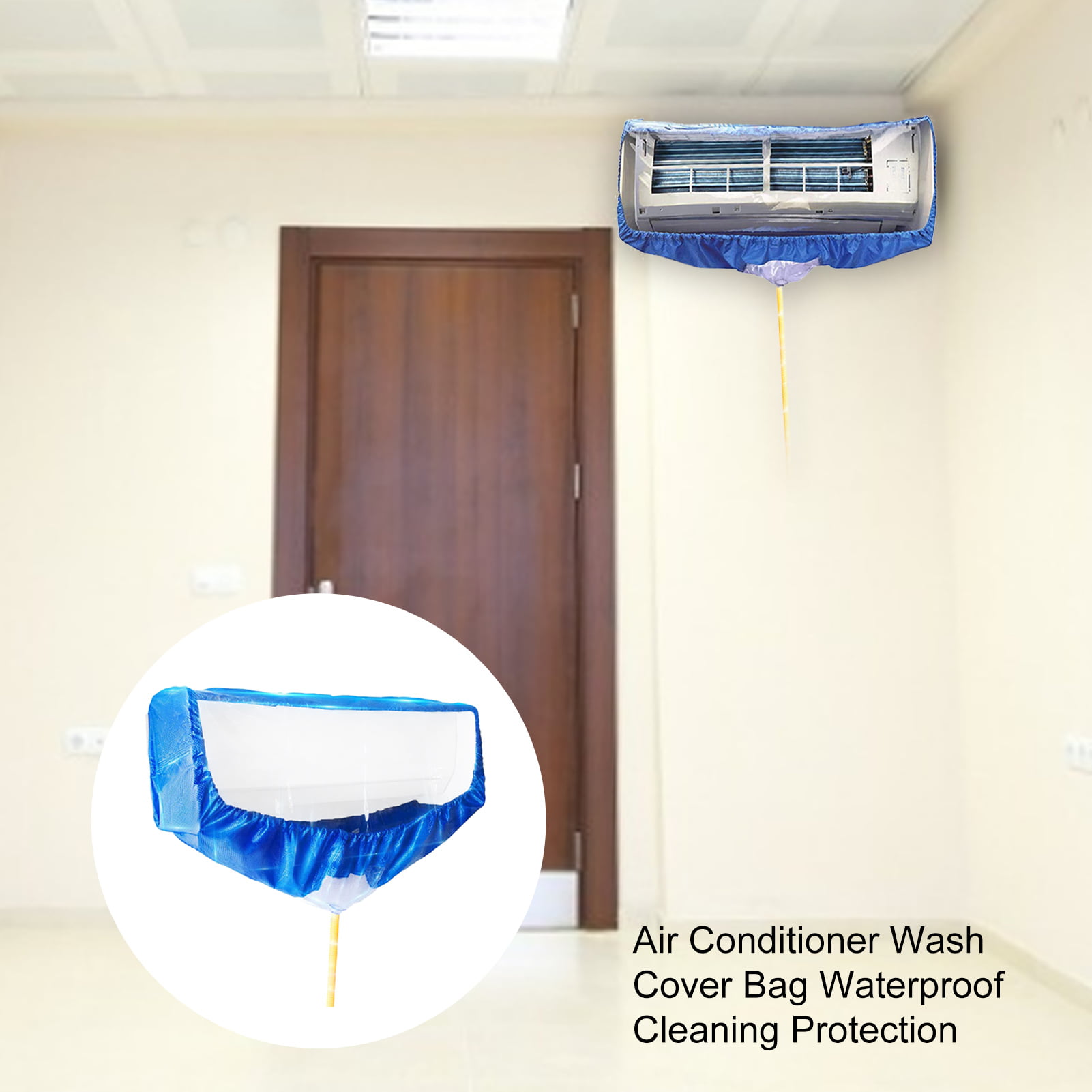 sunflowe Air Conditioner Waterproof Cleaning Cover Kit With Two Sides Support Plates Dust Washing Clean Protector Bag For Mini-Split AC Units,Wall Mounted Air Conditioning Service Bag With Water Pipe 
