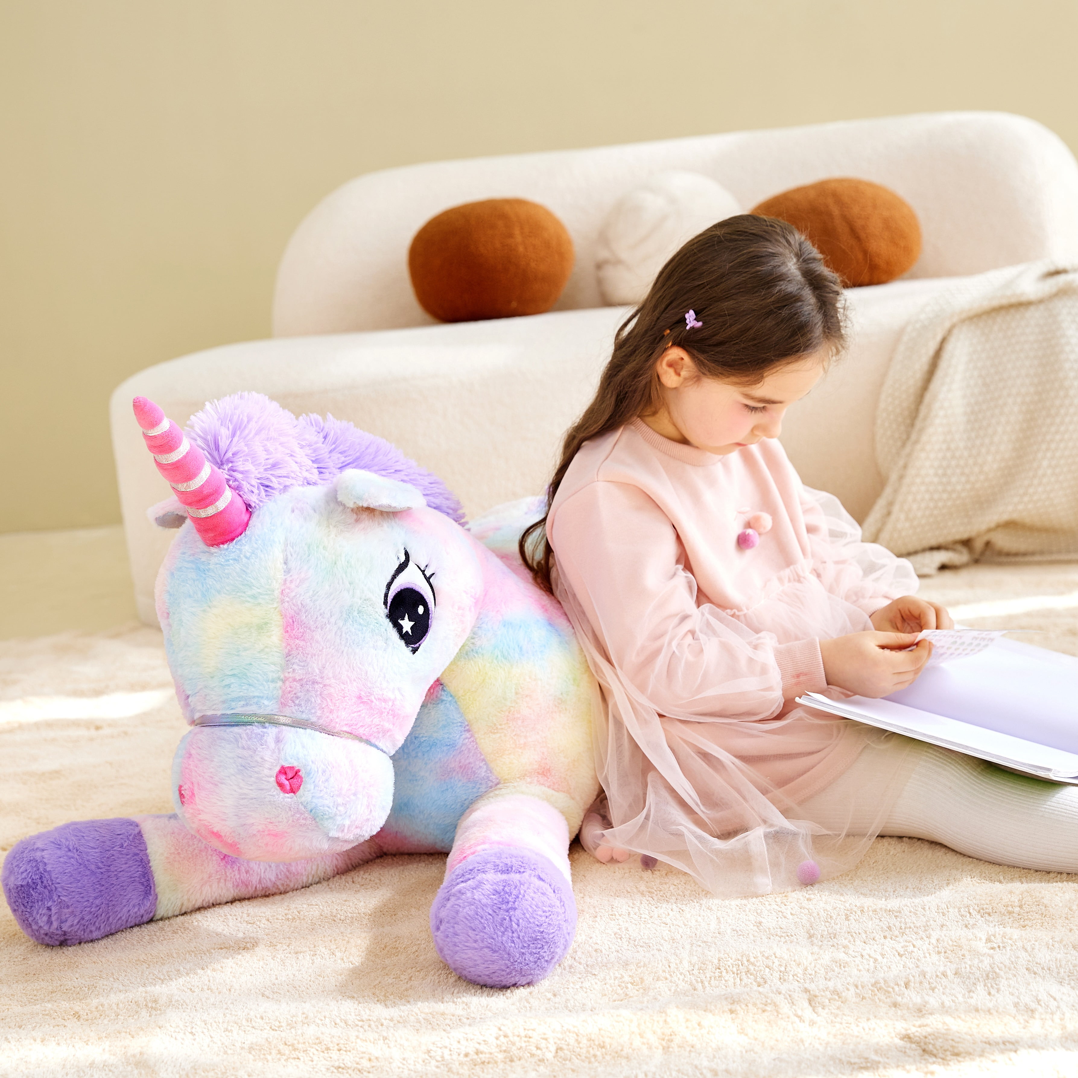 IKASA Giant Unicorn Stuffed Animal Plush Toy,Large Jumbo 43" Multicolored Huge Cute Soft Toys,Big Size Fluffy Plushy Fat Oversized Plushie,Gifts for Kids Girls Boys Girlfriend Children