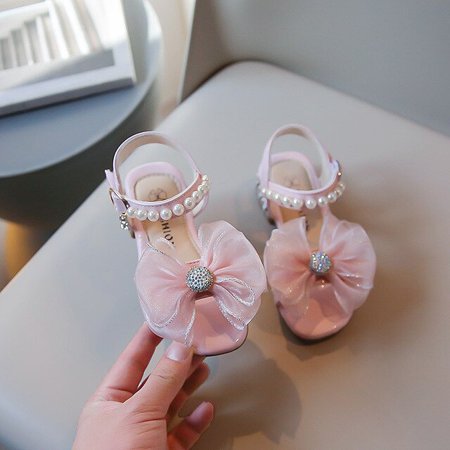 

DancePeanut Children Girls Elegant Pearl Beading Beach Sandals Summer Shoes Kids Girls Fashion Lace Bowtie Flat Sandals Size 26-36