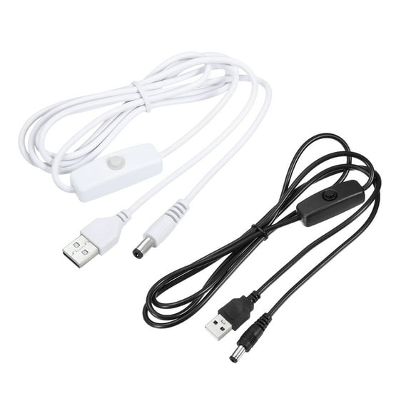 Uxcell 150cm USB Male to DC 5.5x2.1mm Male Power Cable with 501 Switch Black，White 1 Set
