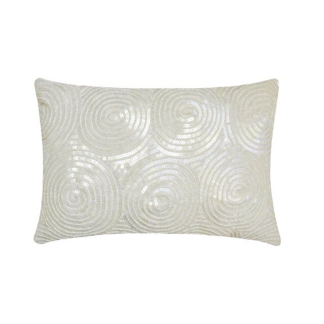 Funda de almohada lumbar decorativa HomeCentric color marfil de 30 x 40 cm (12 x 16 pulgadas), almohada rectangular de seda con cuentas y lentejuelas, diseño geométrico moderno - All Eyes on Ivory