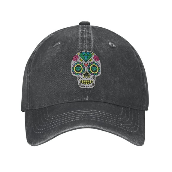 DouZhe Adjustable Washed Cotton Baseball Cap - Abstract Sugar Skull Prints Vintage Dad Hat Unisex Sports Caps (Black)