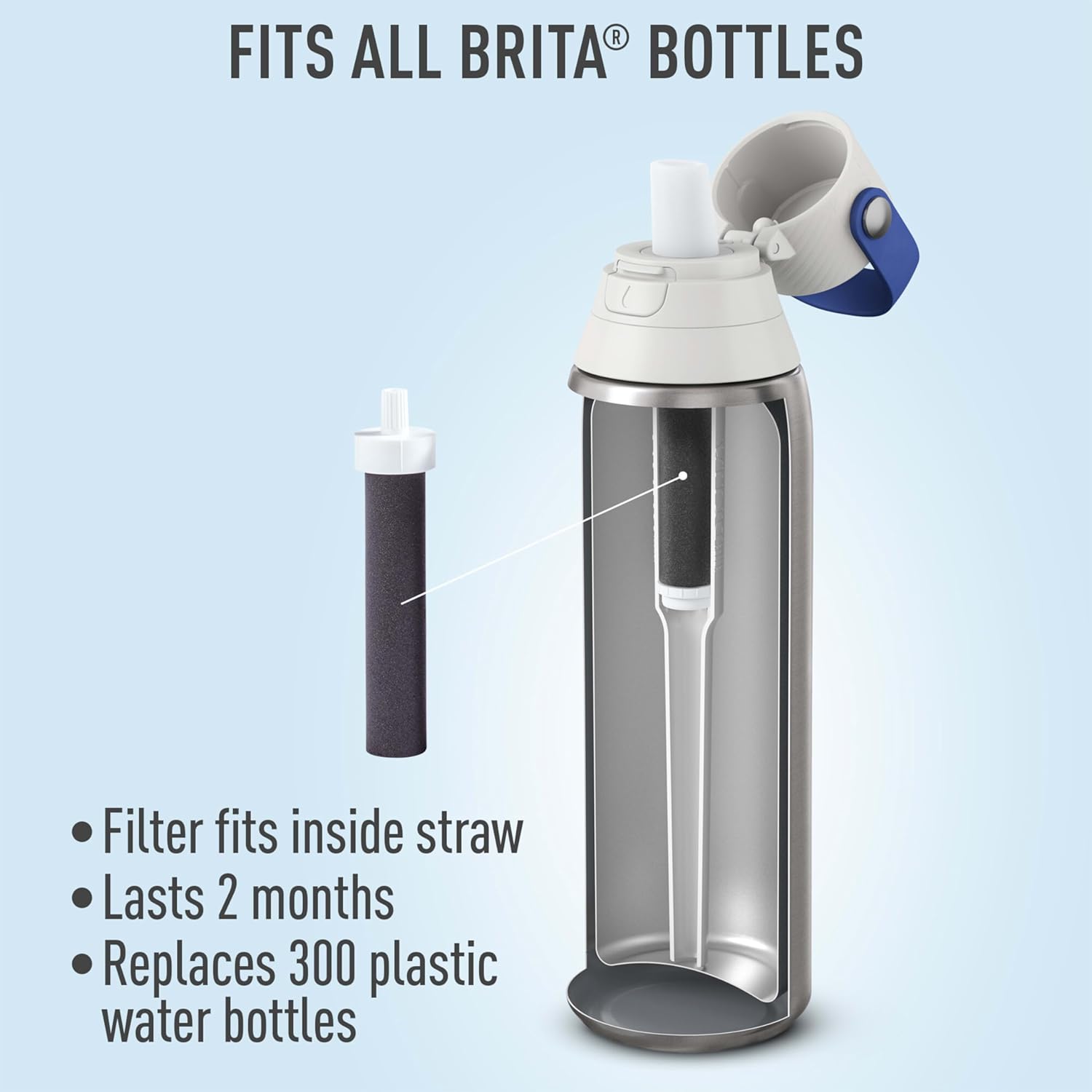 Water Bottle Replacement Filters, BPA-Free, Replaces 1,800 Plastic Water Bottles a Year, Lasts Two Months or 40 Gallons, Includes 6 Filters