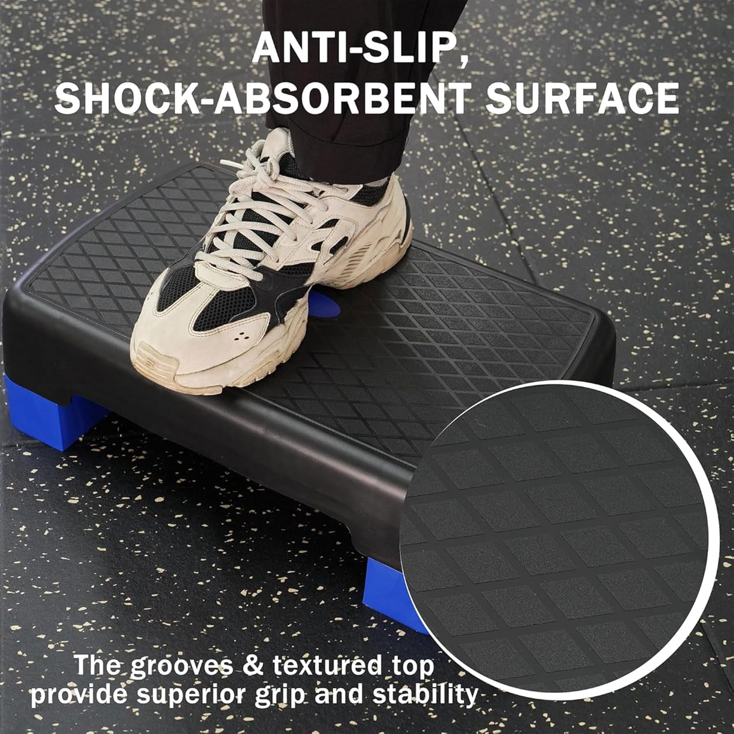 Aerobic Step Platform Trainer with Adjustable 2-Level Risers, 400 Pound Weight Capacity – Non-Slip Exercise Stepper for Cardio, Strength, and Fitness Workouts, 18-Inch, Multiple Colors