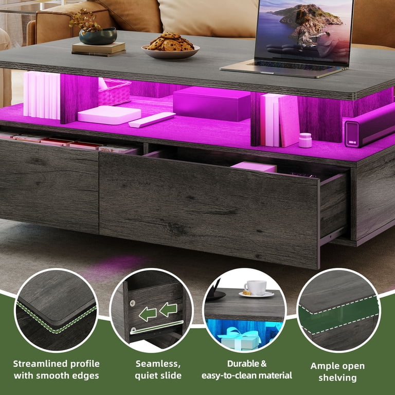 Uforic Modern LED Coffee Table with Storage, Gray photo 5