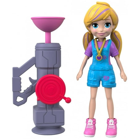 Polly Pocket Active Pose Zip 'n' Blast Zipline Blaster Adventure Polly Doll, Blonde