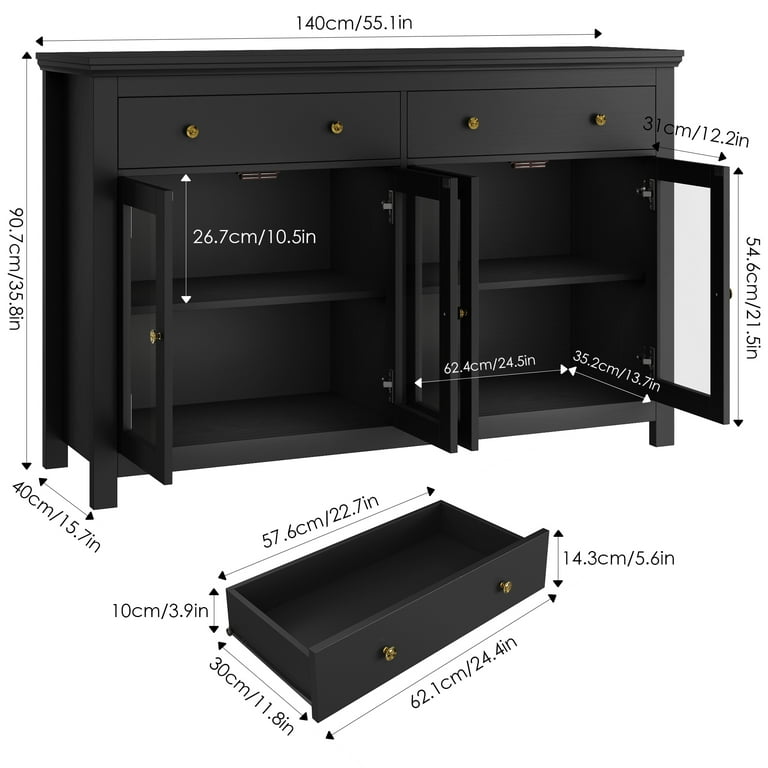 Homfa Kitchen Server Furniture Credenza, Modern 2 Drawer