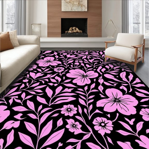ODIKA 4' x 6' Machine Washable Non-Slip Area Rug, Floral Flower High Traffic Rug, Pink, 291464