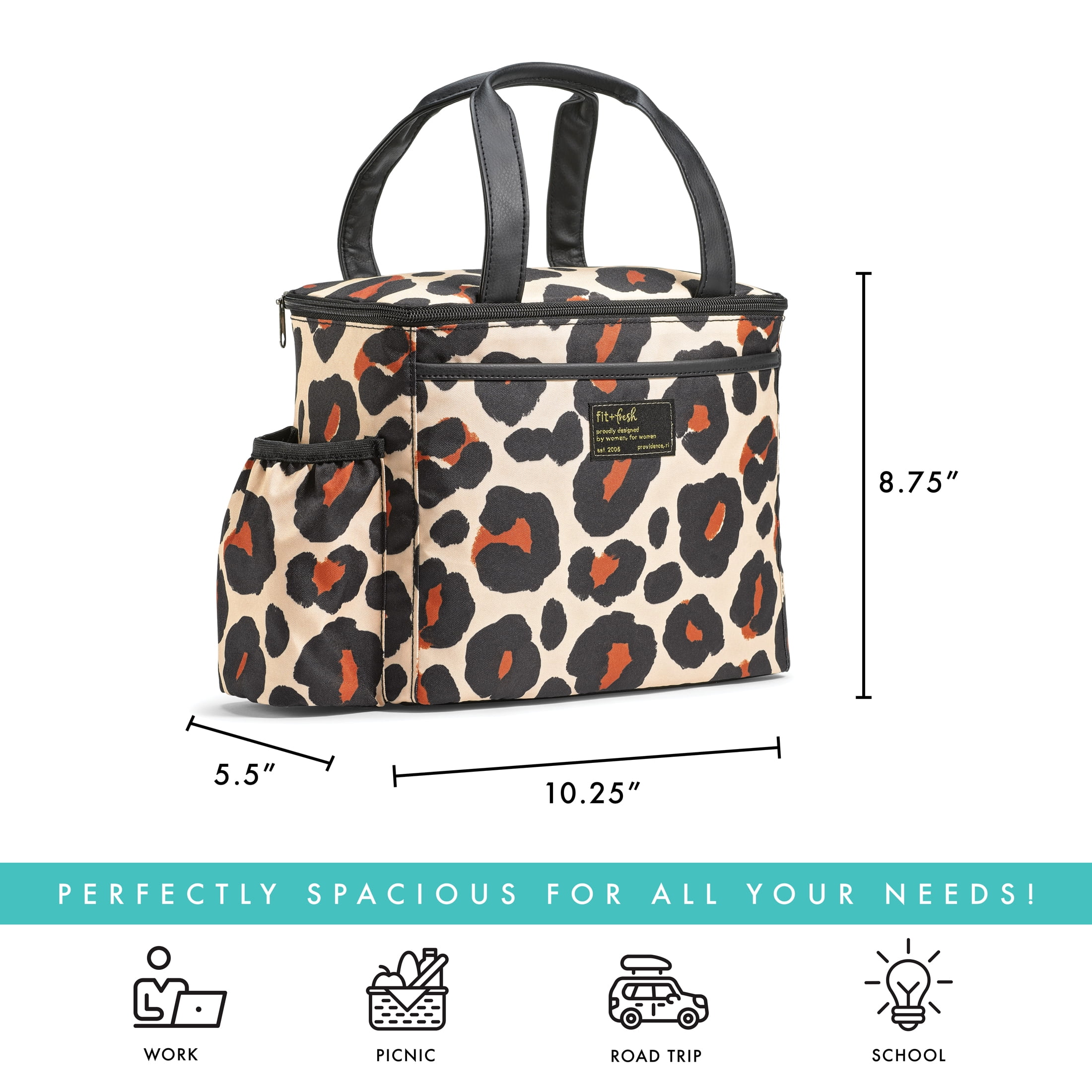 MIER Women Lunch Totes Stylish Insulated Lunchbox Bag, Leopard