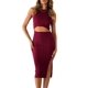 thumbnail image 1 of Vestido PRETTYGARDEN Midi Ajustado Sin Mangas con Corte Rojo Vino Talla L, 1 of 5