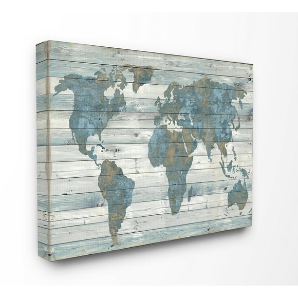Stupell Les Industries Ardoise Bleu et Brun Rustique Planches Look Altéré Carte du Monde Toile Wall Art, 24 x 30, Design par l'Artiste Jamie MacDowell