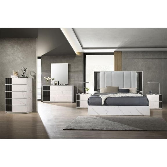 J&M Furniture 17645-C Bianca White & Grey Marble Chest