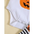 thumbnail image 6 of KelaJuan Baby Halloween Outfits Long Sleeve Pumpkin Romper + Striped Pants + Hat Set Infant Clothes, 6 of 6