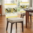 thumbnail image 4 of Bee Love Chair Covers Set of 4 Vintage Country Yellow Bee Plaid Dot Love Floral Honeycomb Chair Back Covers Stretch Removable Washable Slipcovers Protector for Dining Room Kitchen Party Decor, 4 of 9