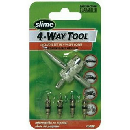 Slime 20088 4-Way Valve Tool with 4 Valve Cores