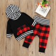 thumbnail image 2 of Baby Boys Girls Hooded Striped Tops Plaid Red Pants, 2 of 5