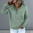 thumbnail image 4 of Lohuatrd Women Fall Winter Hoodie Long Sleeve Loose Pullover Big Pocket Button Decor Drawstring Casual Soft Warm Hooded Elastic Cuff Lady Hoodie Top, 4 of 8