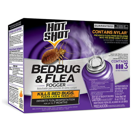 95911 Bedbug and Flea Fogger, (3 count), KILLS BED BUGS AND FLEAS: Hot Shot BedBug & Flea Fogger also controls lice, ticks and other listed insects. By Hot