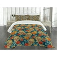 thumbnail image 3 of Ambesonne Sugar Skull Quilted Bedspread Set 3 Pcs, Diamond Eyes Roses, Queen Size, Multicolor, 3 of 5
