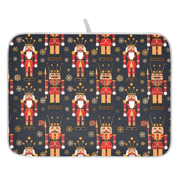 Ryvnso Christmas Golden Nutcracker Dish Drying Mat for Kitchen Countertop 16x18 Small Dish Pad Drainer Rack Dish Sink Mats