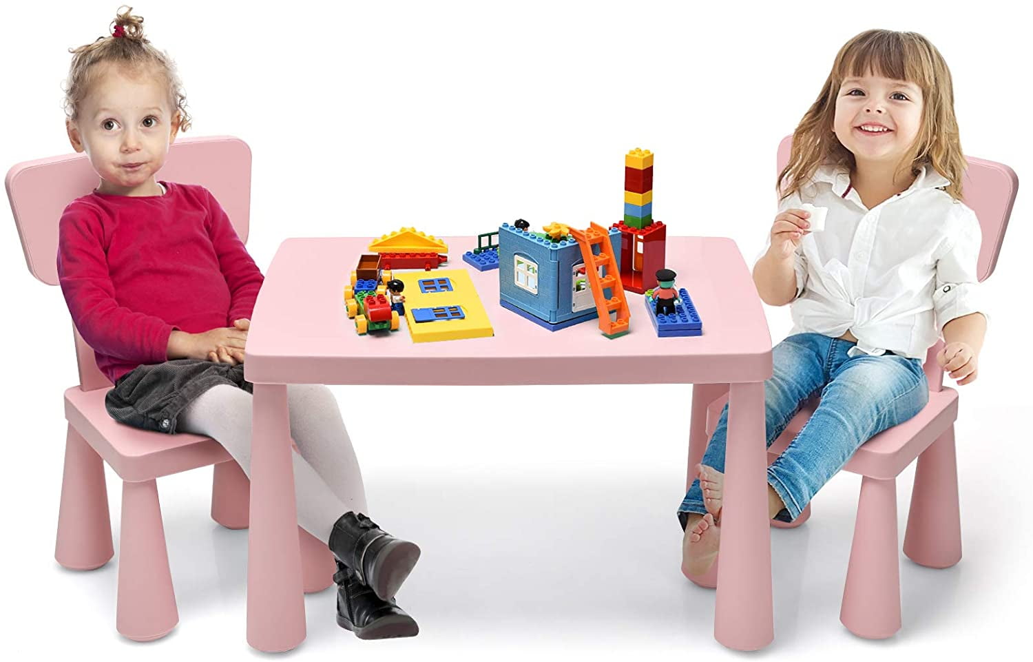 Plastic Kids Table and 2 Chairs Set for Boys or Girls Toddler by Zyooh Pink_A Childrens Study Table Set US Made Kids Furniture 