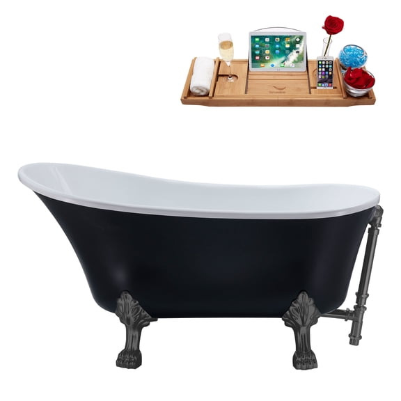 63" Streamline N353BGM-BGM Soaking Clawfoot Tub and Tray With External Drain