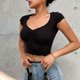 thumbnail image 5 of Top de manga corta con cuello en V, camisa corta ajustada con busto fruncido de Color puro a la moda para mujer para trabajo de oficina, 5 of 7