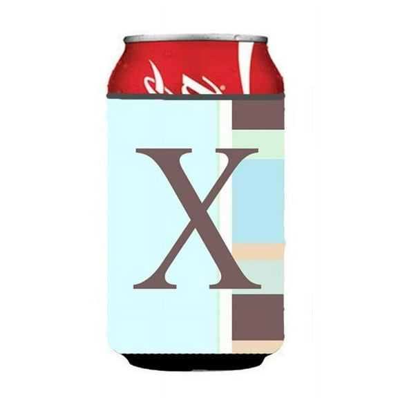 Letter X Initial Monogram - Blue Stripes Can or Bottle  Hugger