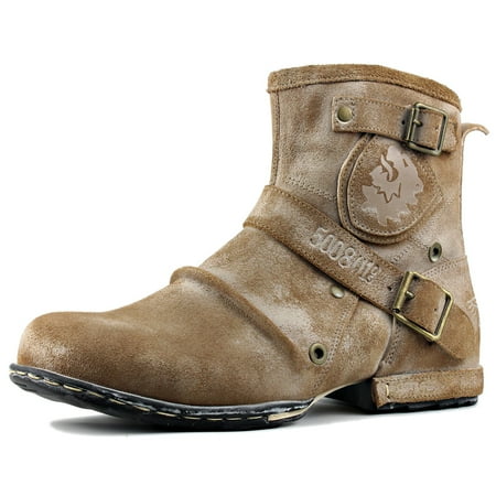 

OSSTONE Moto Boots Chukka Boots for Men Fashion Zipper-up Leather Casual Shoes 5008-1-F-14 Snow Beige