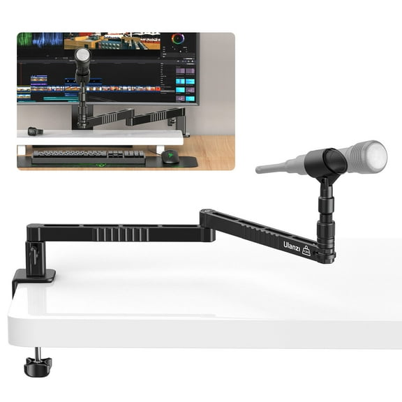 Ulanzi LS26 Low Profile Microphone Arm with Cable Channels Desk Clamp – Aluminum 360° Rotatable Foldable Mic Boom Arm for Streaming, Podcasting, Gaming & Recording
