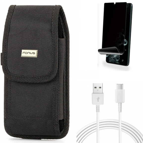 Case Belt Clip w Privacy Screen Protector w 10ft USB-C Cable for Samsung Galaxy S20 Ultra - Swivel Holster Rugged, TPU Film [NOT GLASS] [Fingerprint Works], Type-C Charger Cord fits Galaxy S20 Ultra