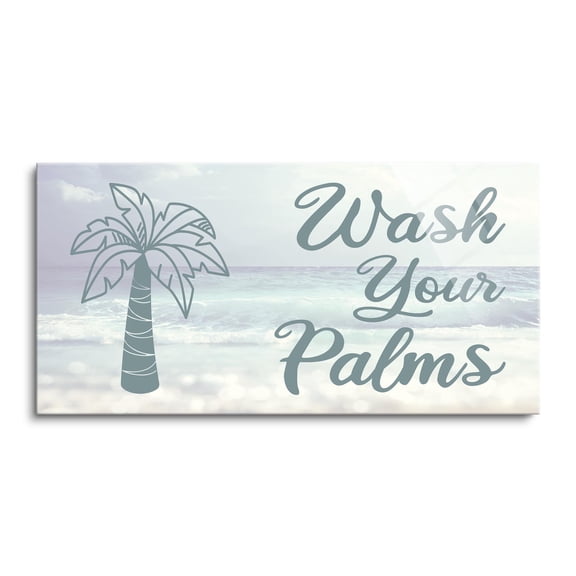 Wash Your Palms Sea Green Teal Palm Tree 36 x 18 Glass Wall Hanging Sign