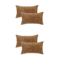 Unique Bargains 4 Pcs Checkered Faux Fur Plush Throw Pillow Covers Home Decor Pillowcases Brown 12" x 20"
