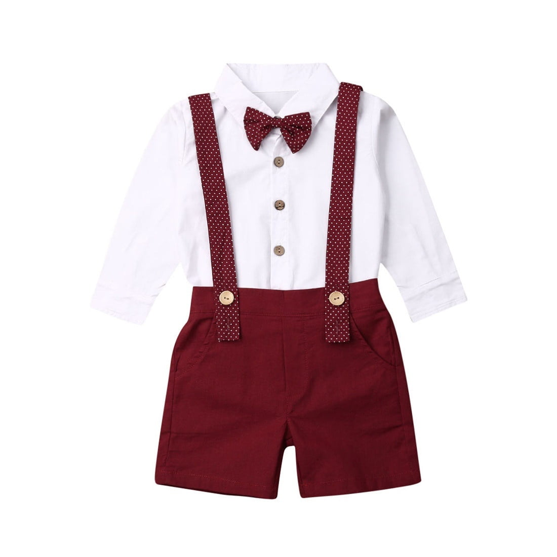 Eyiiye 2pcs Toddler Baby Boy Gentleman Outfits Shirt Tops Straps Pants Clothes Set 1 6t White