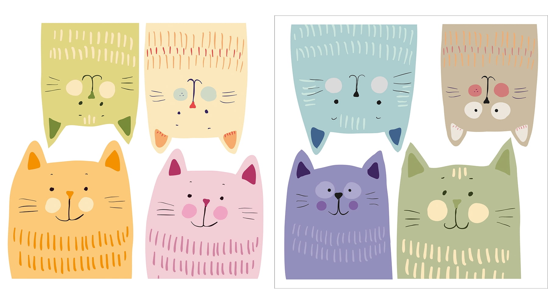 Crearreda Mulitcolor Cats Wall Decals Set of 8