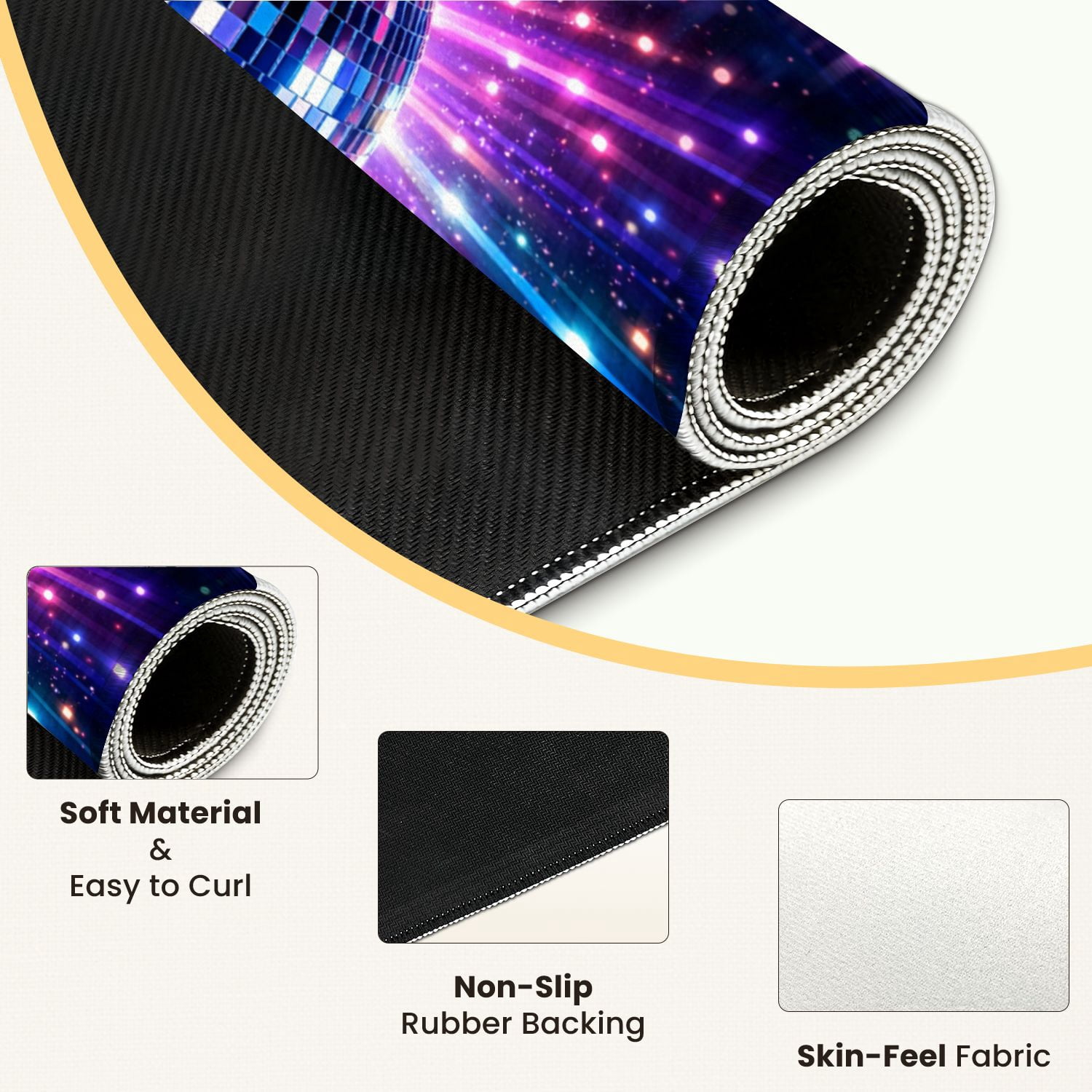 Mahjong Mat 31.5" x 31.5" Disco Ball Colorful Lights Reflections Non-Slip Noise Reduction Mahjong Tiles Table Cover for Dominoes Poker Card Board and Tile Games