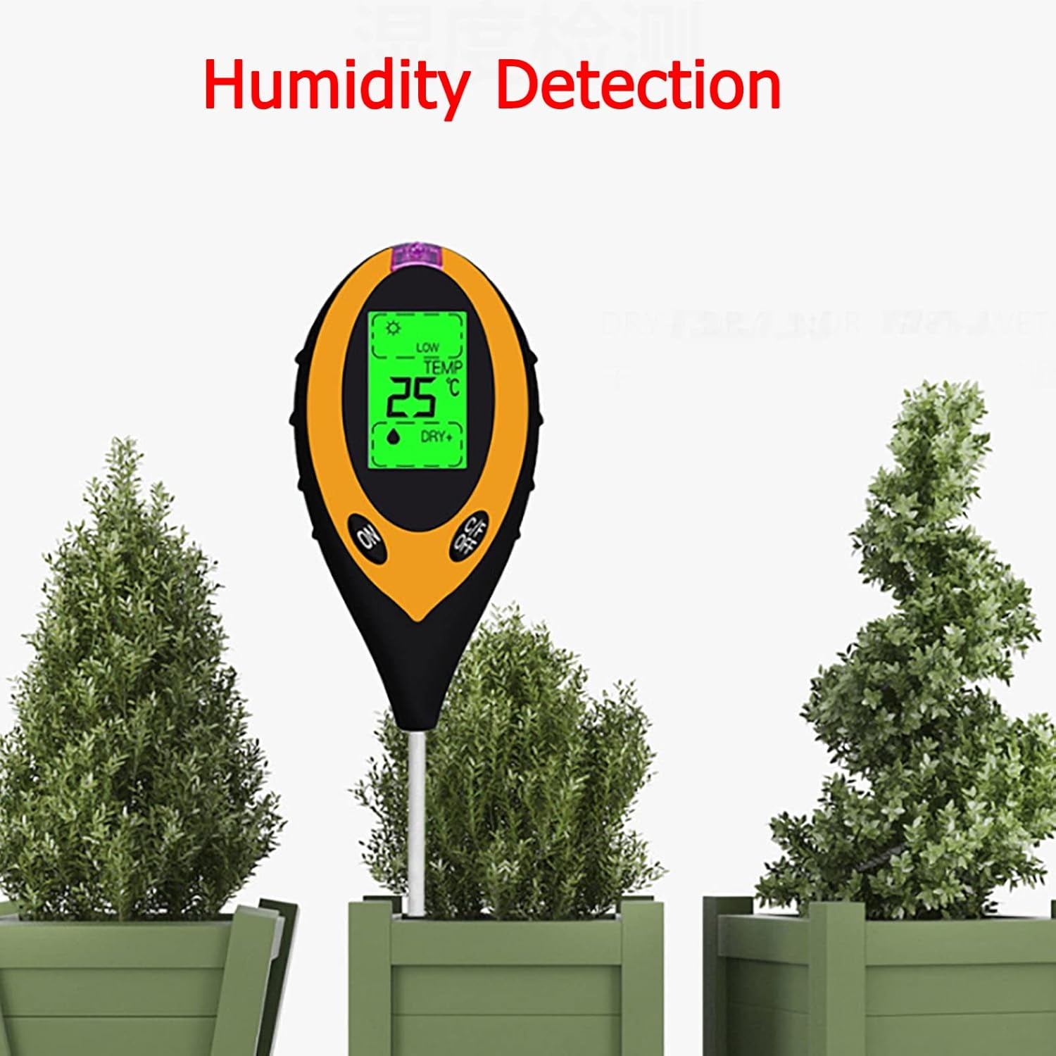 Soil Moisture Meter 4-in-1 Soil Tester with Light, Humidity, PH, Temperature for Garden, Lawn, Farm - Metal Probe, LED Display - Indoor & Outdoor