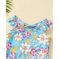 thumbnail image 4 of KIMI BEAR 3T Toddler Girls One-piece Swimsuit 4T Ruffle Sleeveless Bathing Suit Backless Floral Swimwear Rash Guard Bikini Tankini Blue 3-4 Years, 4 of 8