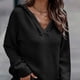 thumbnail image 2 of Blusa con capucha, cuello en V y puños largos de canalé, color negro, talla 2XL, para mujer, estilo casual elegante y chic, 2 of 5