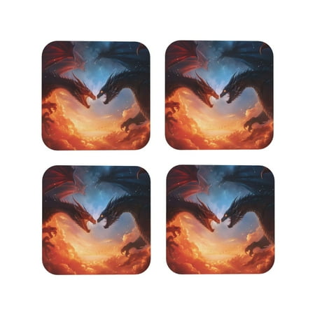 

Tideii Red And Blue Fire Cloud Dragon for Leather Coasters 4 Pieces Anti-fouling and Anti-scalding Decorative Coasters Suitable for Restaurants Kitchens Coffee Shops-Square
