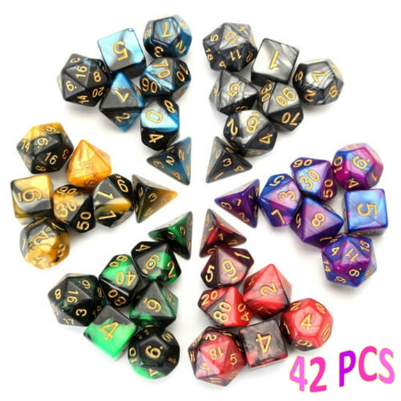 Polyhedral Dice Double-Colors Polyhedral Game Dice for RPG MTG Game with 42 Pcs 6 Sets With Bag 4/6/8/10/12/20D