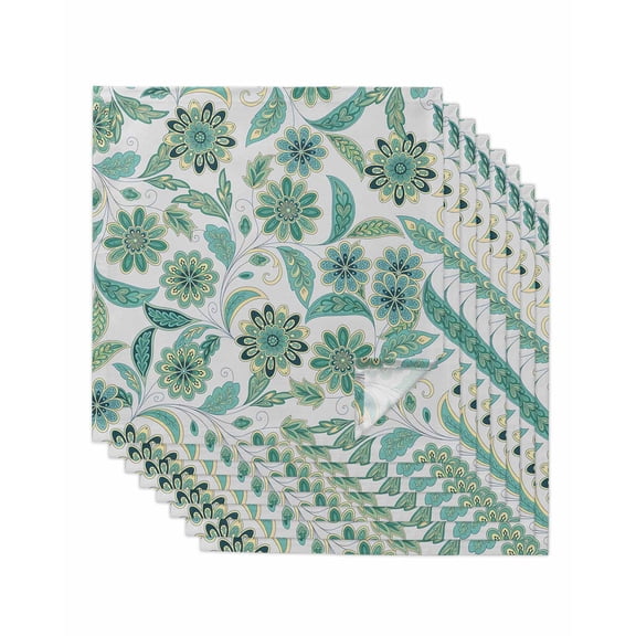 Teal Paisley Floral Cloth Napkins Set of 8 Reusable Dinner Napkins, Boho Traditional Vintage Ethnic Cocktail Napkin Washable Table Napkins for Wedding/Holiday Party/Baby Shower 20"x20"