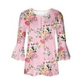 thumbnail image 4 of Femmes Tops Top Floral Impression V-Cou à Manches Courtes T-Shirt Beige L, 4 of 5