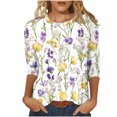 thumbnail image 2 of JTZGDY Floral Shirts for Women Plus Size 3/4 Lenght Sleeve Crewneck Graphic T-Shirts Trendy Oversized Basic Summer Tunic Blouse for Leggings Yellow#05 XXXXXL, 2 of 6
