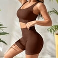 thumbnail image 5 of Women's Sports Set Gym 2 Piece Yoga Bra High Waist Seamless Shorts Outfit,Workout Activewear for Jogging Training Dance Running Brown XL, 5 of 7