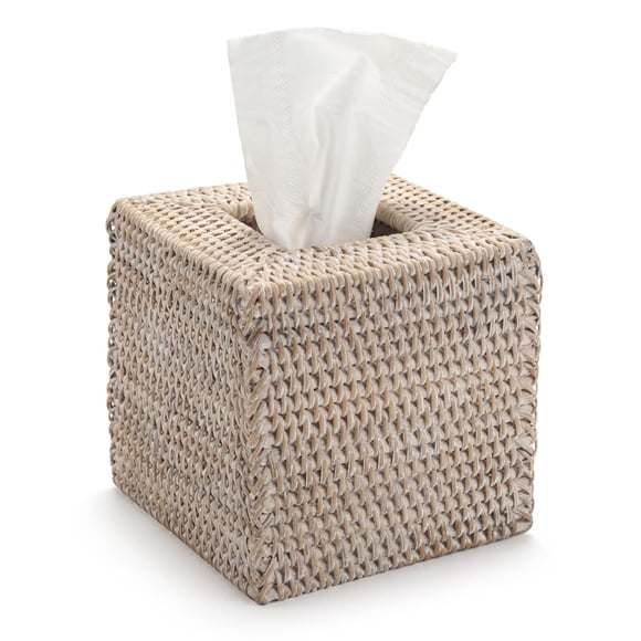 Funda para caja de pañuelos DECRAFTS, ratán, tejido natural, cuadrada, blanca