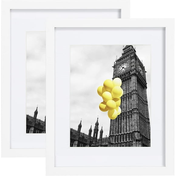 AmPm 11x14 Picture Frame with Plexiglass, Display Pictures 8x10 with Mat or 11x14 Without Mat for Tabletop Display and Wall Mounting, Set of 2，Black